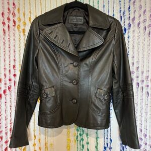 VINTAGE 100% Genuine Black Leather Button up Jacket Designed in Canada